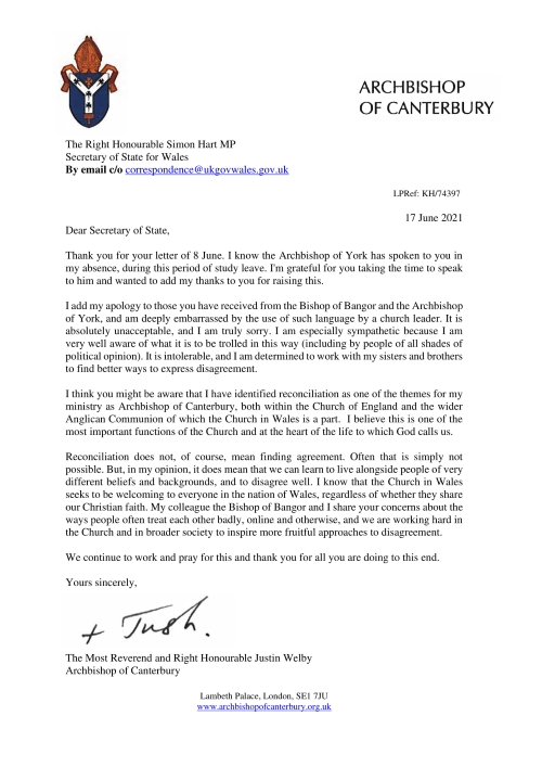 Letter from the Archbishop of Canterbury