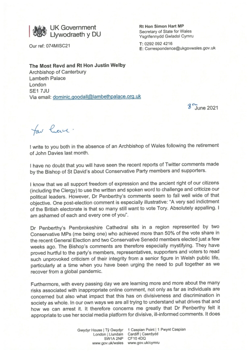 Letter to the Archbishop of Canterbury