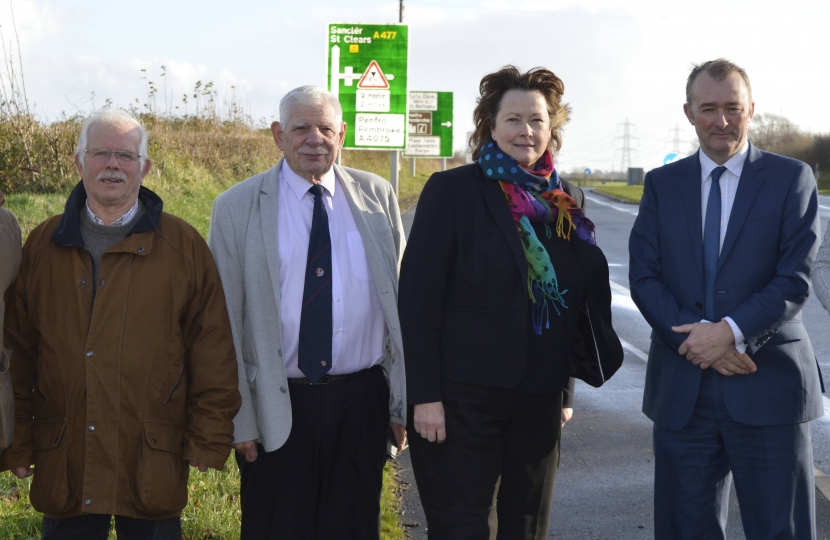 POLITICIANS UNITE: Cosheston Community Councillors Nick and Basil James are pictured (l to r) with Pembroke Town Councillor Dennis Evans, Angela Burns AM, Simon Hart MP and Lamphey County Councillor Tessa Hodgson at the Nash Fingerpost junction near Cosheston.