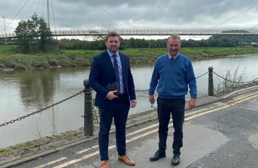 Simon Hart MP and Samuel Kurtz MS are pictured on The Quay in Carmarthen after a “frustrating” meeting with the NRW regarding flooding.